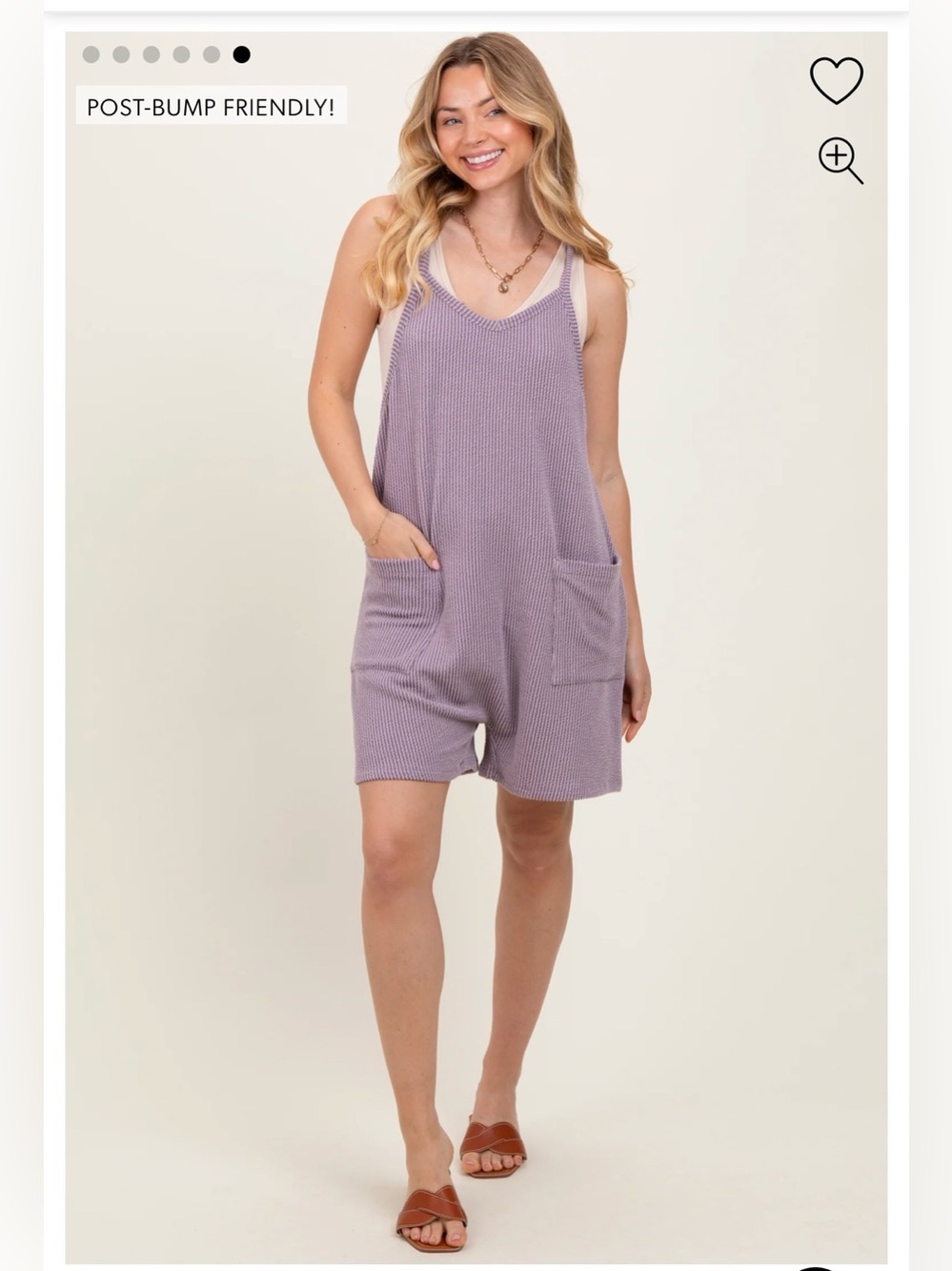 Maternity Mauve Ribbed Knit Tank Romper with Pockets